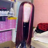 Fabulous Color! Mix Pink And Burgundy Straight Lace Frontal Wig